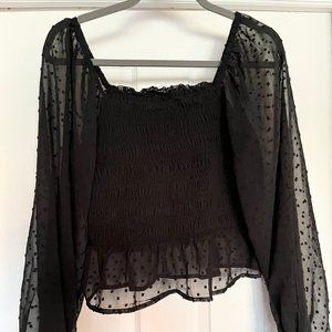 VERY J Black, Cropped Blouse With Rouching